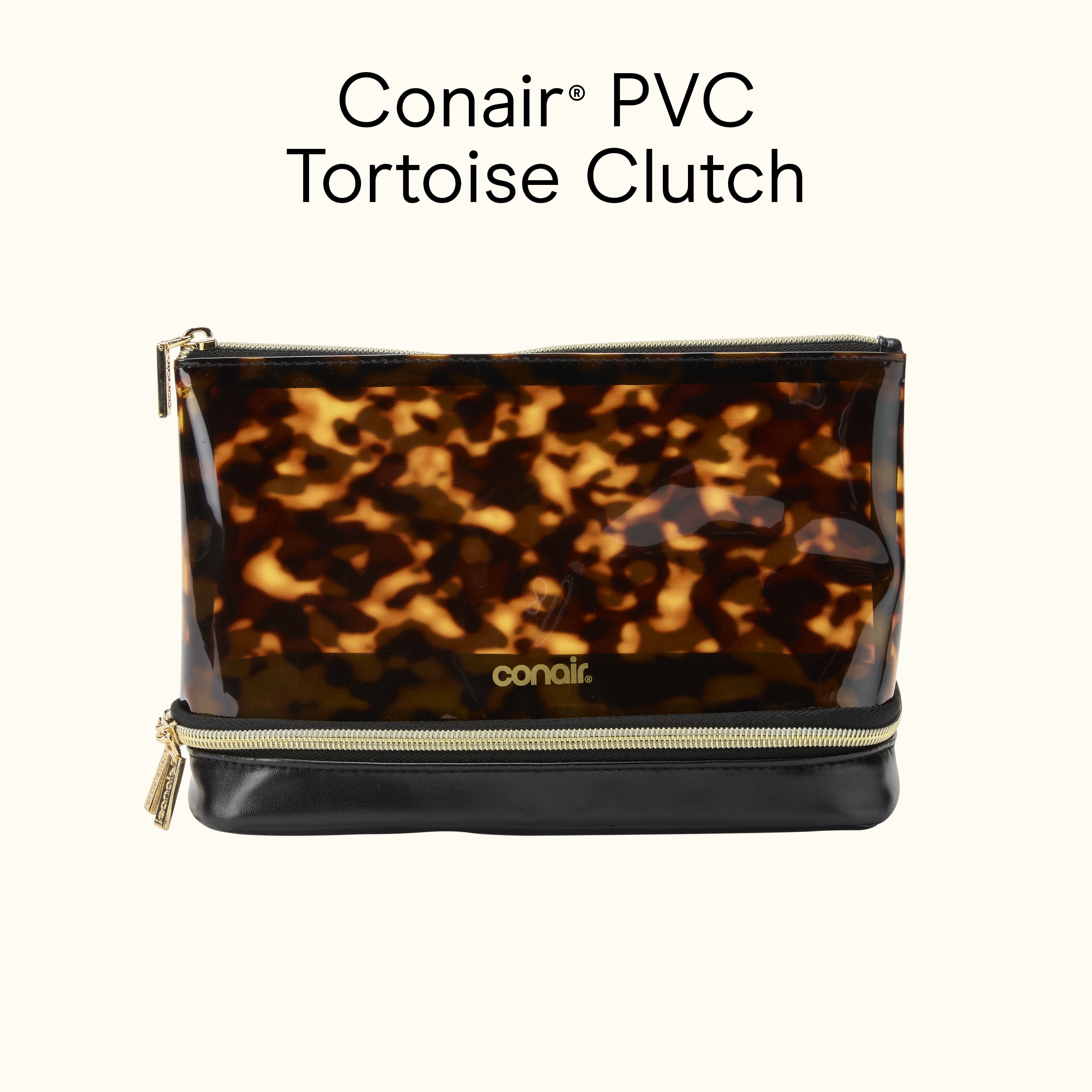 Conair PVC Tortoise Clutch, Travel-Ready Beauty Organizer with 2-Tone Design, 1 Count