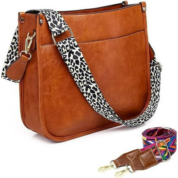 ZHUYING Vegan Leather Crossbody Bags for Women, Crossbody Purse with Guitar Strap Zipped Pockets Handbag Shoulder Bag