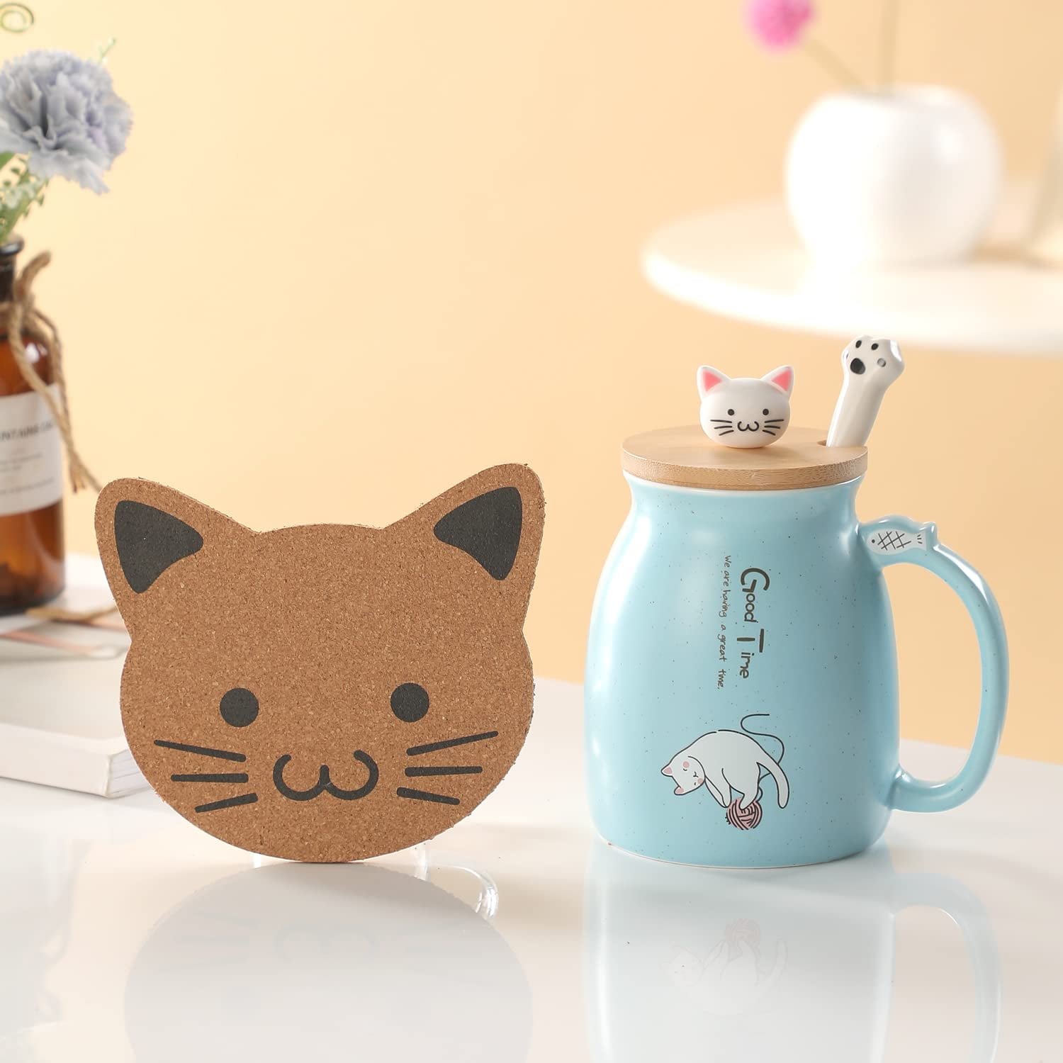 Beijiyi 24 oz Purple Cat Mug Cute Ceramic Coffee Mugs with Lid Spoon Fish  Tea Infuser and Cat Coaster Kawaii Cup for Mug Warmer Cat Gifts for Cat  lovers Christmas Mug Gifts