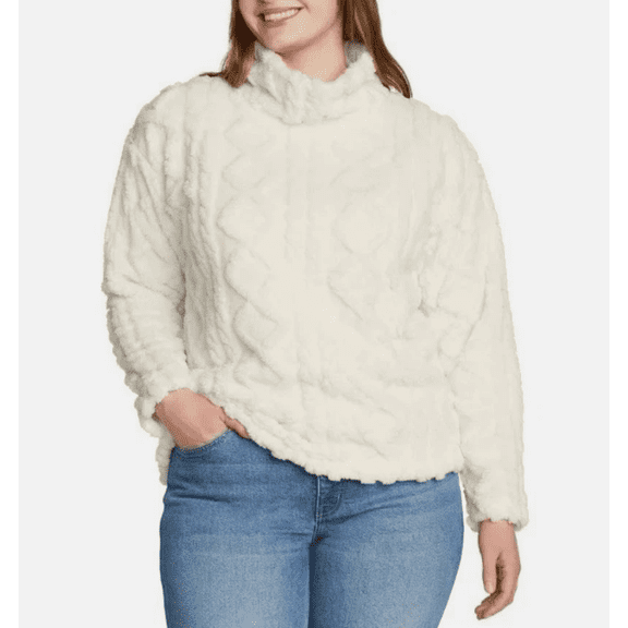 Eddie Bauer Women's Cable Fleece Pullover, Ivory, Medium