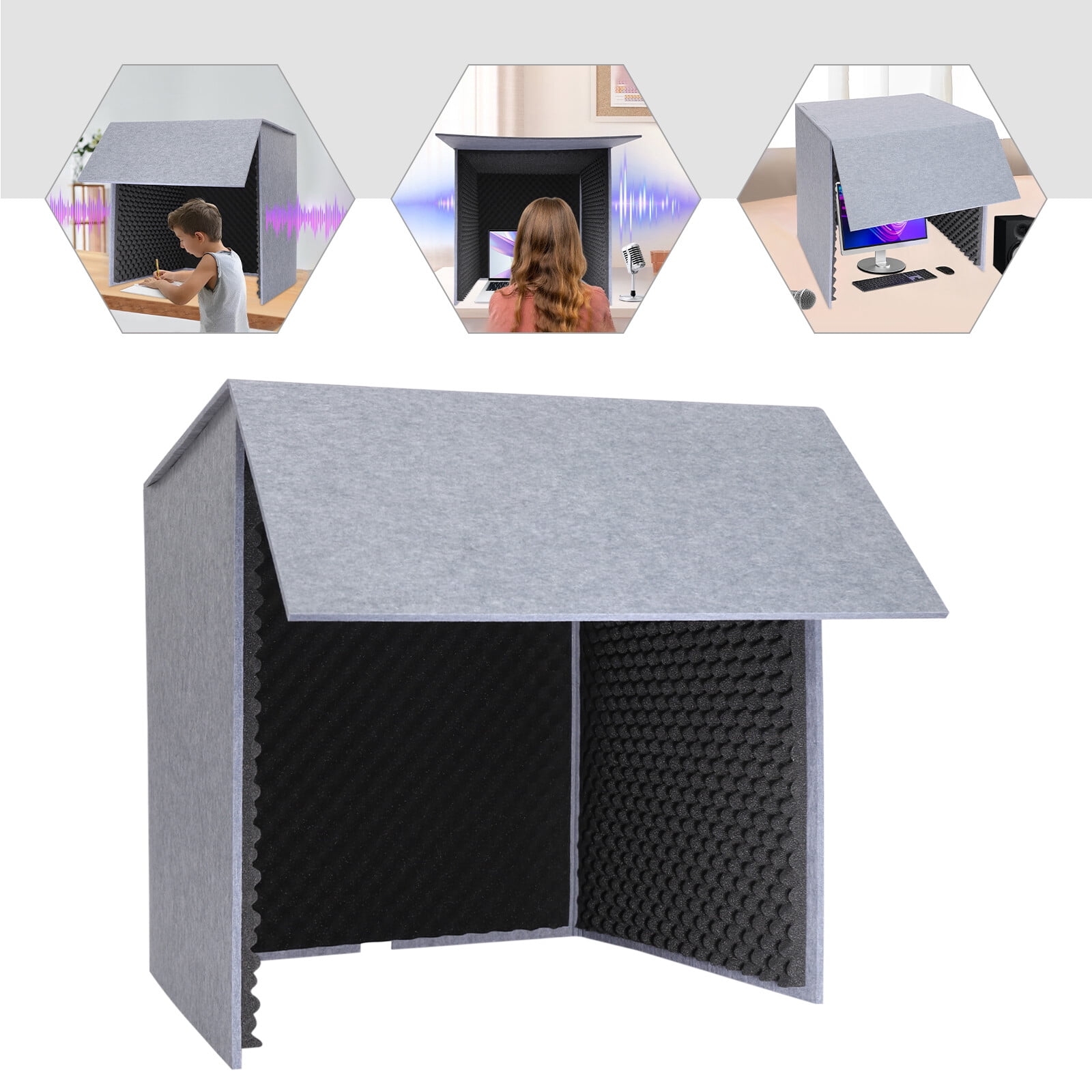Desktop Noise Reduction Booth, 80x80cm Soundproof Cover, Black, Acoustic Foam Panels 0.47" Thick, Portable Sound Absorbing Foam for Studio, Recording, Voice Over