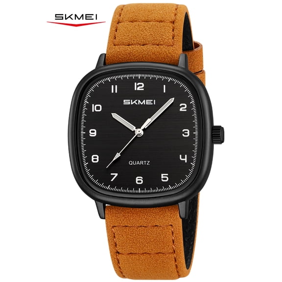 SKMEI Men Watch Fashion Minimalist Quartz Waterproof Wrist Watches for Mens Big Face Business Casual Watch，Leather Watch Strap