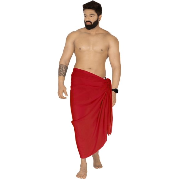 HAPPY BAY Men's Pareo Standard Swimsuits Sarong Full Beach Wrap One Size Red Summer Vacation Aloha