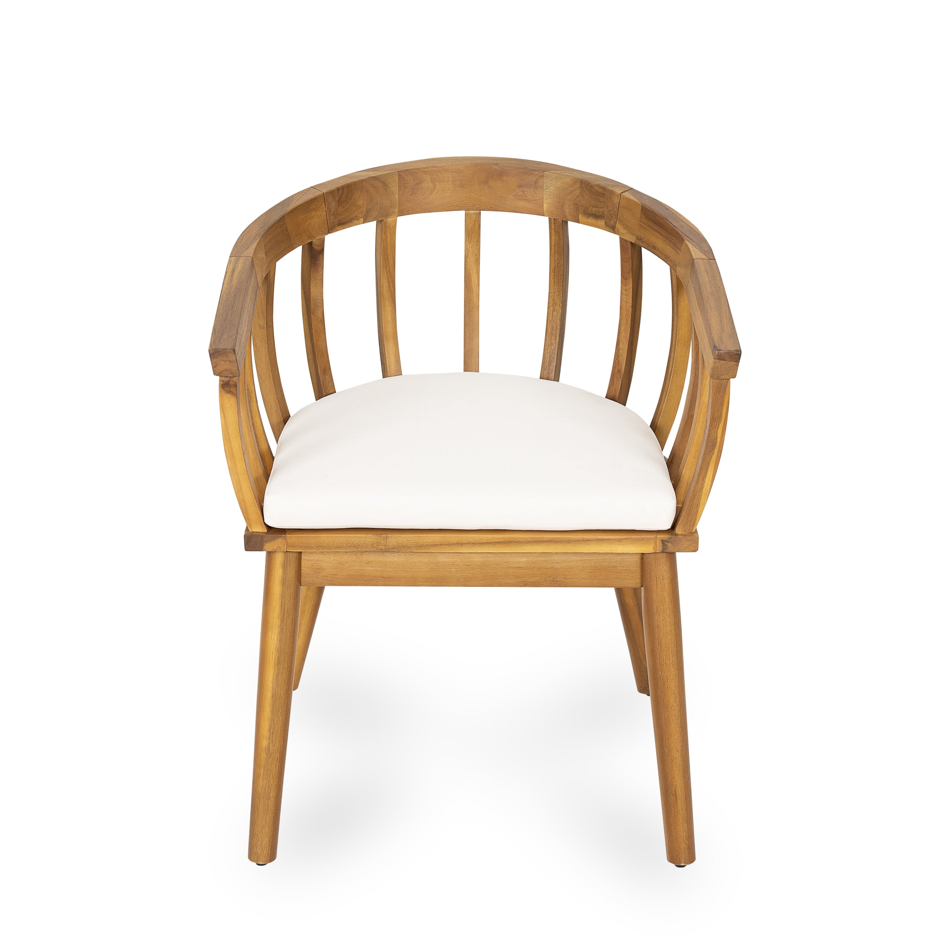 Solid Wood Curved Back Patio Dining Arm Chairs Set of 2 for Garden Deck, Teak