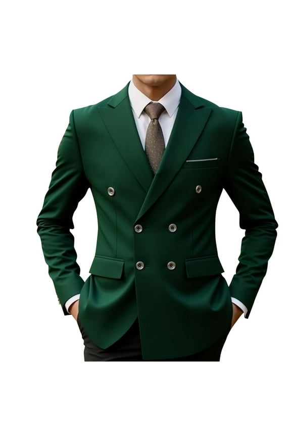 Men's Double-Breasted Suit Blazer Casual Long Sleeve Slim Fit Solid Color Sport Coat Jacket for Business, Wedding, Prom & Formal Events Army Green L