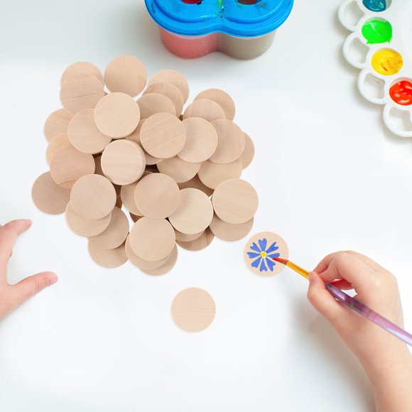 Raindrops 50Pcs Unfinished Wood Circles for Diy Projects Circular Shape Natural Wood