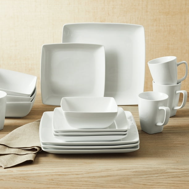 Better Homes Gardens Porcelain Coupe Square Dinnerware Set 16 Piece Walmart Com Walmart Com
