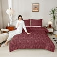 thumbnail image 4 of Feelyou Adult Western Damask Queen Comforter Set, Maroon Crow Animal Bedding Set, 3pcs, 4 of 8