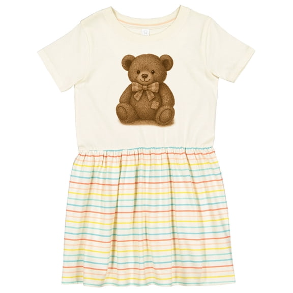 Inktastic Vintage Teddy Bear with Patch Girls Toddler Dress