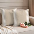 thumbnail image 2 of Beige Striped Outdoor Pillow Covers,Waterproof Decorative Throw Pillowcases Set of 2,Farmhouse Luxurious White Stripes Modern Abstract Art Couch Cushion Cases with Zipper for Outside Sofa 20"x20", 2 of 9