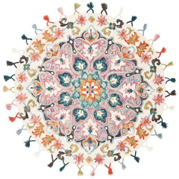 SAFAVIEH Novelty Cainneach Floral Wool Area Rug, Pink/Blue, 8' x 8' Round