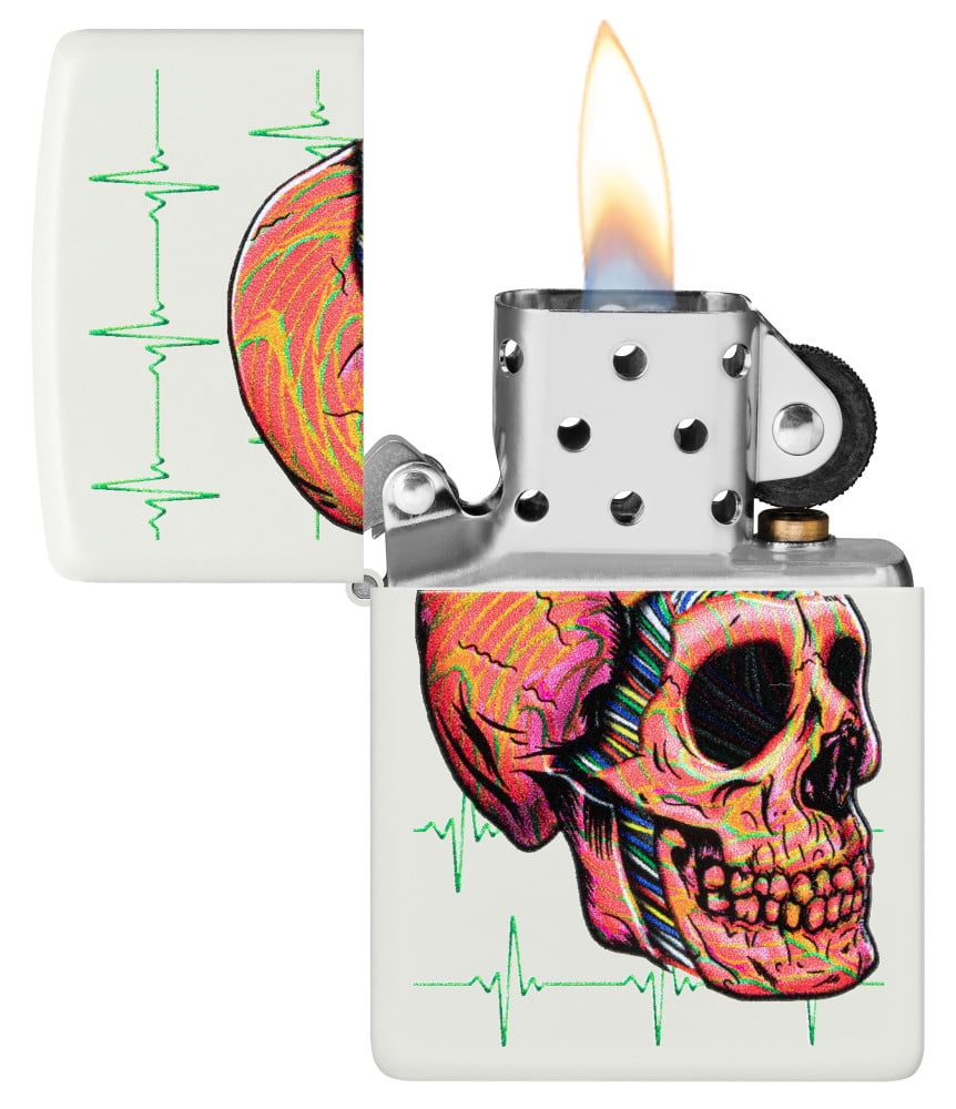 Zippo Cyber Skull Design White Matte Pocket Lighter
