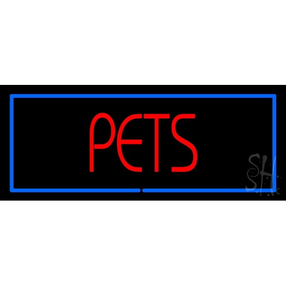 Red Pets Blue Border LED Neon Sign 13" Tall x 32" Wide - inches Black Square Cut Acrylic Backing, with Dimmer - Premium built indoor Sign for Club, Home dcor, Event, Workshop, Storefront.