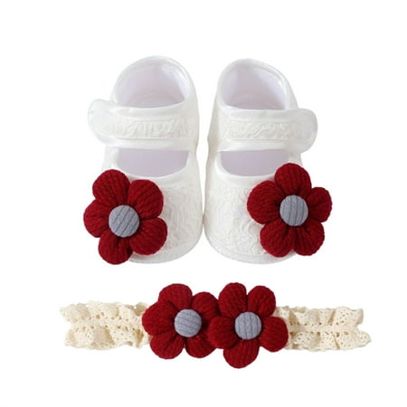 

ESASSALY Baby Girl Cute Flats Shoes Flower Decor Non-Slip Soft Sole Crib Shoes