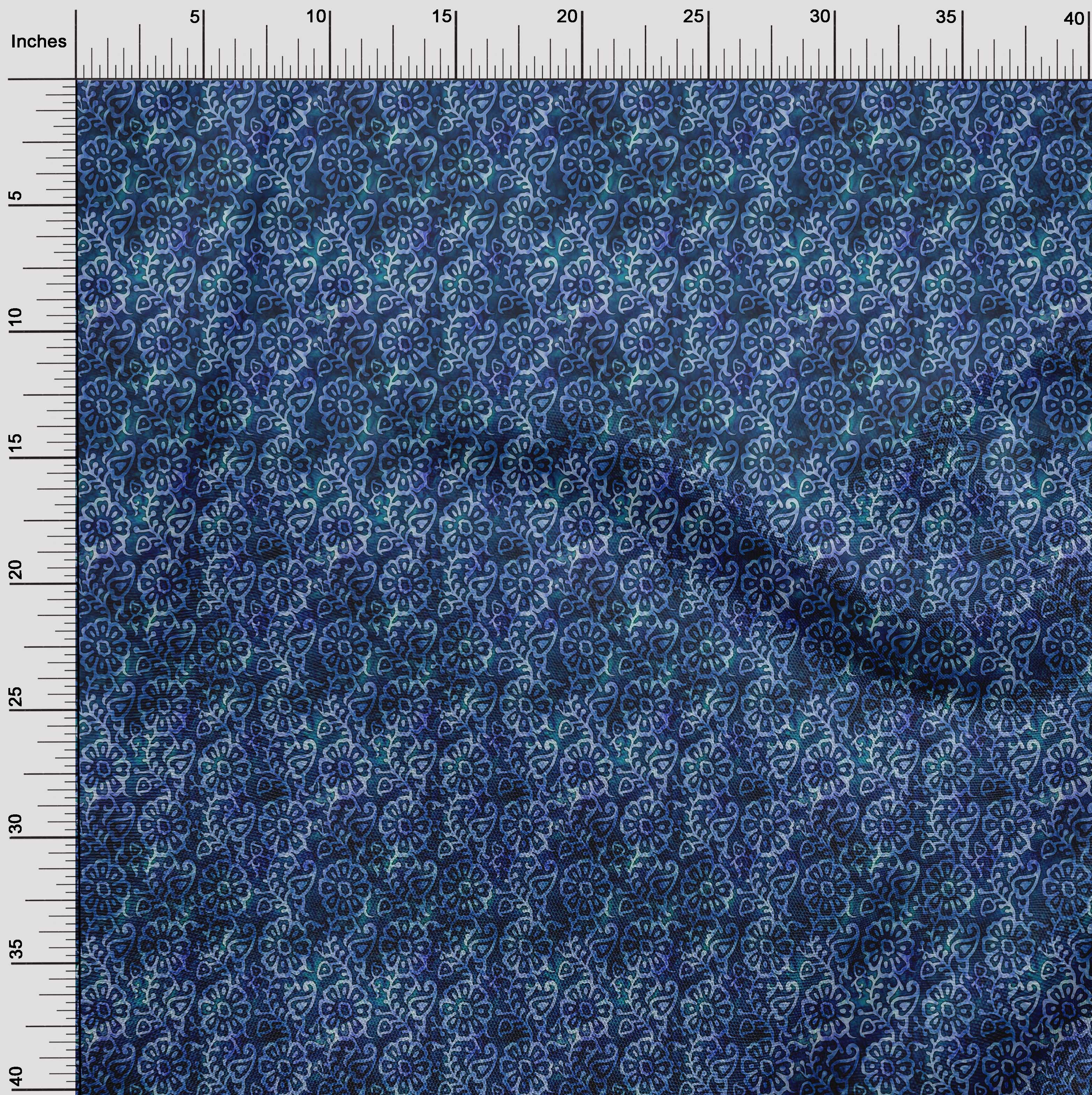 oneOone Cotton Jersey Blue Fabric Asian Batik Floral Craft Projects Decor Fabric Printed By The Yard 58 Inch Wide