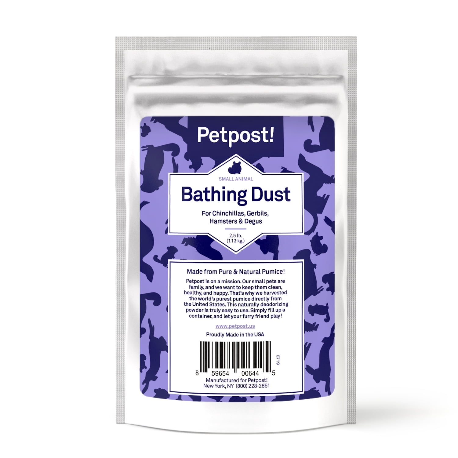Petpost Chinchilla Bath Dust - Pure Pumice Cleansing Powder for Chinchillas, Hamsters, Gerbils & Degus - Natural Small-Animal Care from the Andes - 2.5 lb