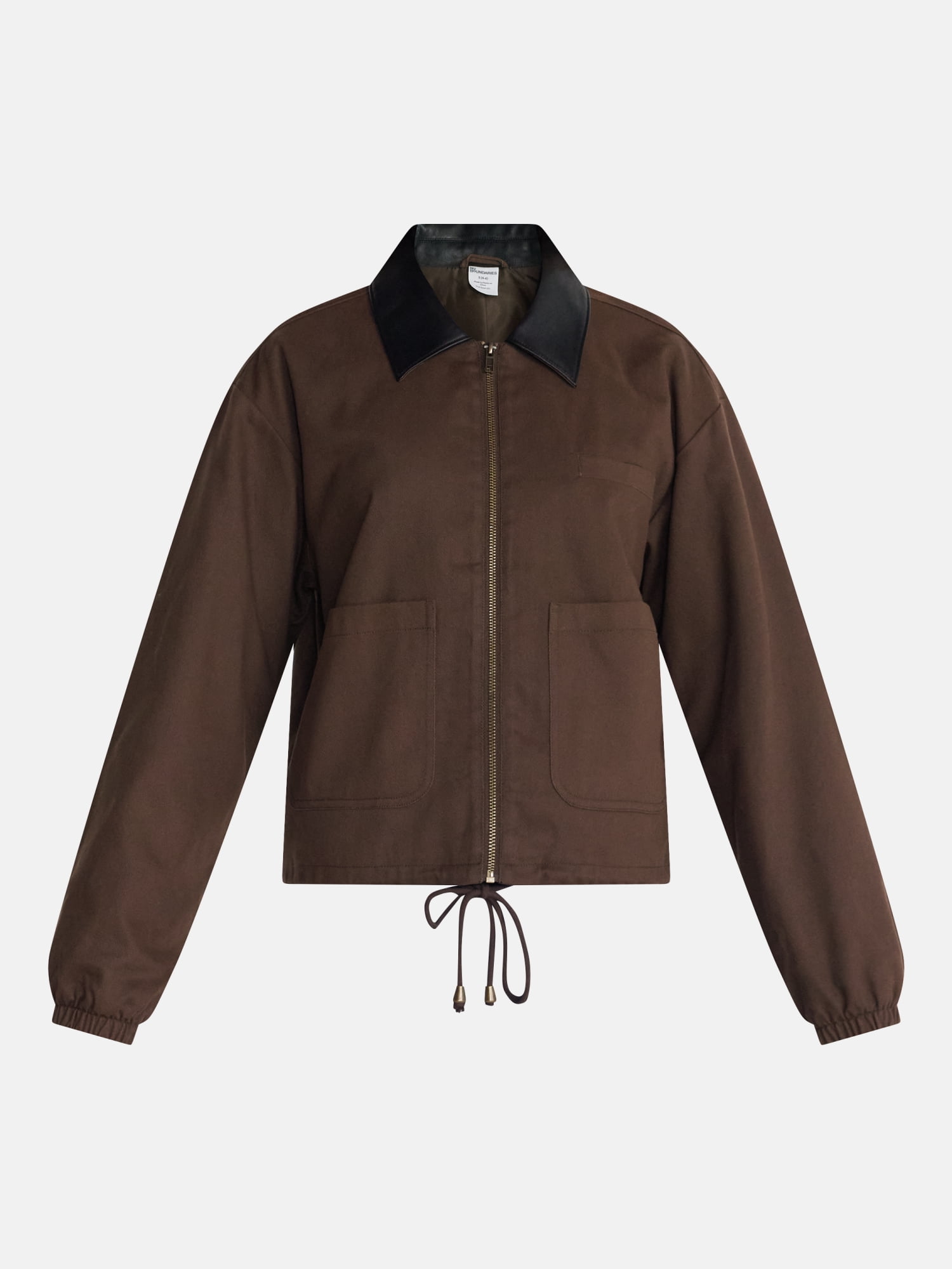 No Boundaries Cotton Twill Barn Jacket with Faux Leather Collar, Women's XXS-4X