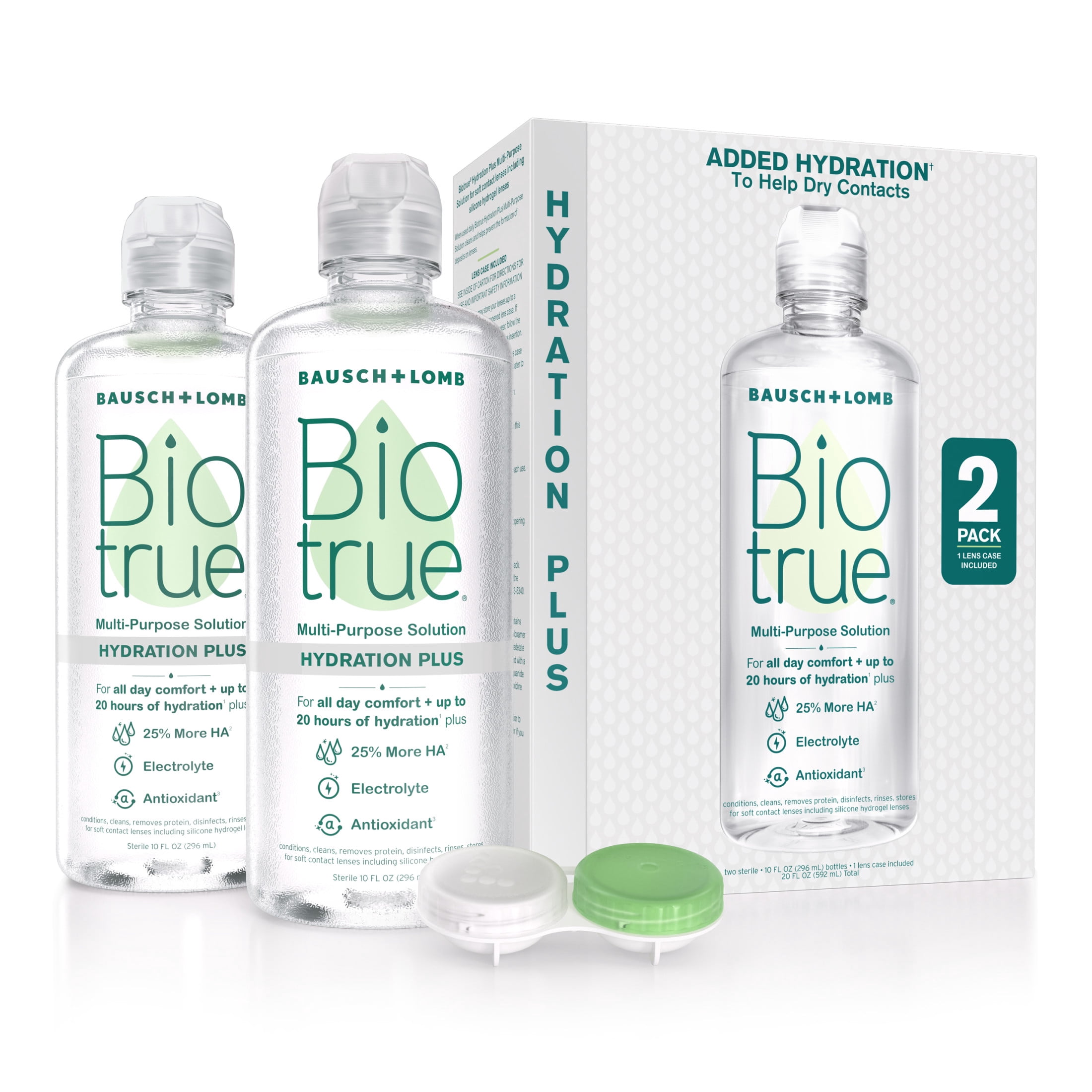 (2 pack) Biotrue Hydration Plus Multi-Purpose Contact Lens Solution for Hydrating Dry Contacts by Bausch + Lomb, 20 fl oz