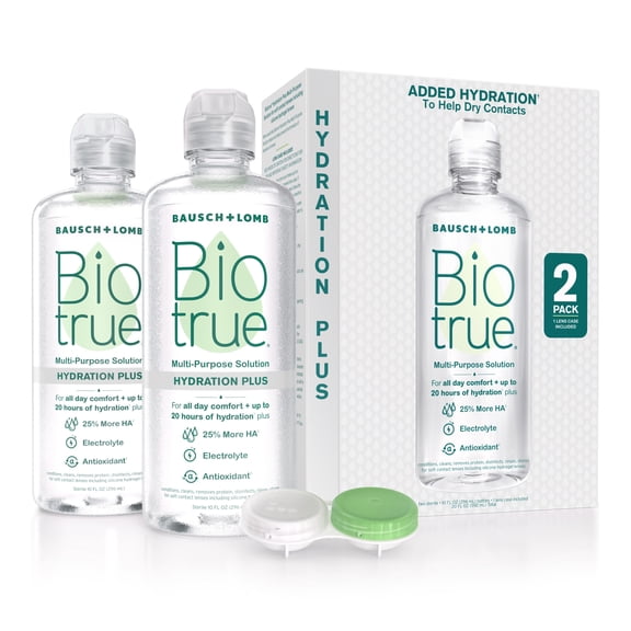 Biotrue Hydration Plus Eye Contact Lens Solution and Cleaner with Lens Case, 10 fl oz, 2 Pack
