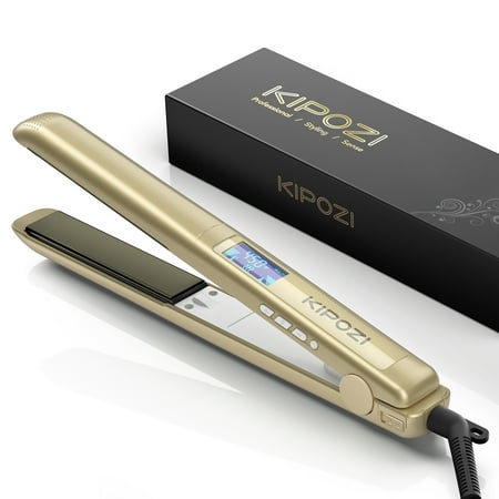 KIPOZI Professional Negative Ion Hair Straightener, Anti-Static Flat Iron with Floating Titanium Plates, 1 Inch, Gold