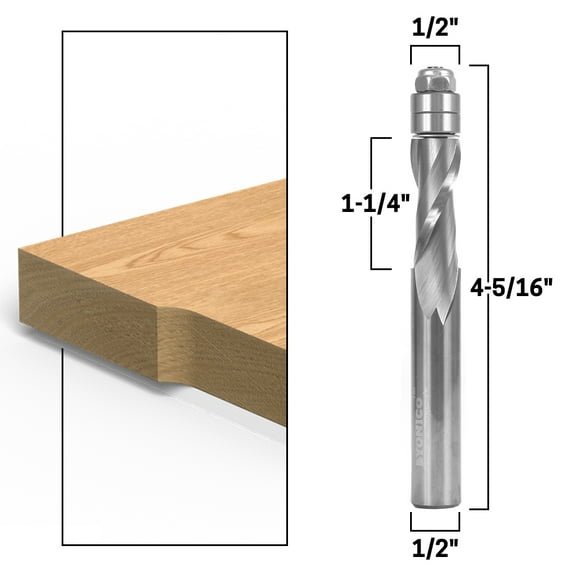 1/2" Up-Cut Flush Trim Solid Carbide Spiral Router Bit - 1/2" Shank - Yonico 31203-SC