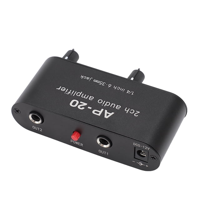 Amplificador Estéreo, Interruptor de Alimentación Independiente de 1/4 Pulgadas Amplificador de Sonido 2 Canal de 5-12V Fuente de Alimentación para Micrófonos
