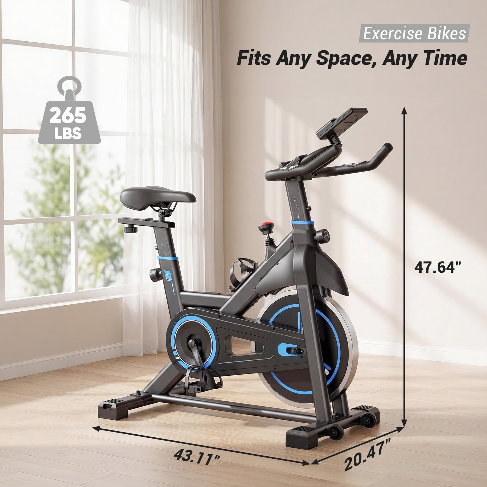 SHOUFTW Home Exercise Bike with APP Control, Magnetic Resistance Bike, Quiet Indoor Stationary Cycle 300lb Capacity, Black Blue