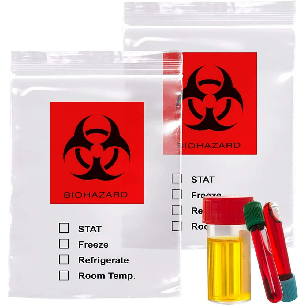 AMZ Supply Biohazard 3 Wall Specimen Bags 8 x 10 Zip Locking Biohazard Lab 2 Mil Thick Pack of