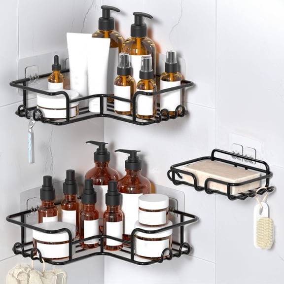 HonorHut Corner Shower Caddy with Soap 3 Packs Adhesive Shower Organizers No Drilling Shower Storage Rack for Family Renters Bathroom White
