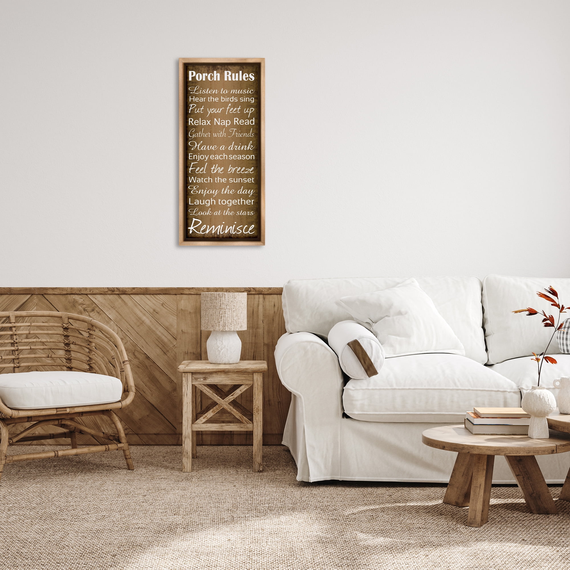 Stupell Industries Porch Rules Country Rustic Typography Painting Brown Floater Framed Canvas Art Print Wall Art, 15 x 31