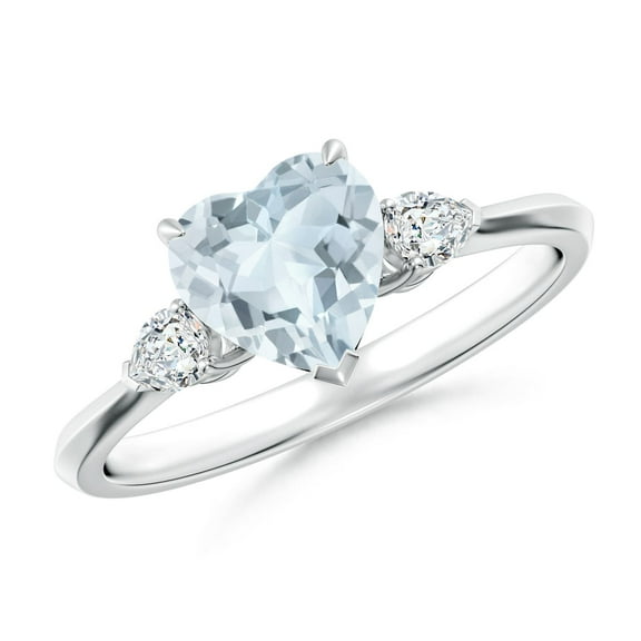 ANGARA Natural Heart-Shaped Aquamarine and Diamond Three Stone Engagement Ring in 14K White Gold for Women (Size-7mm) | March Birthstone, Anniversary, Jewelry Gift for Women | Natural Aquamarine Ring