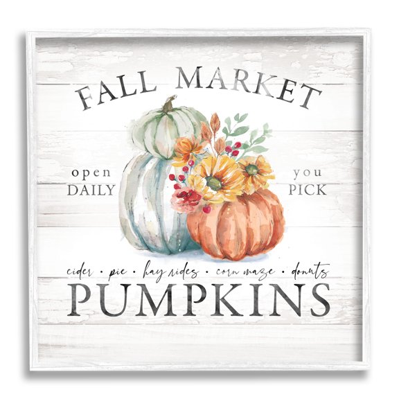 Fall Market Pumpkins Rustic Country Sign Autumn Florals Botanical & Floral Graphic Art Framed Art Print Wall Art