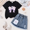 thumbnail image 2 of WUANDIXFA Kid Girls Clothes Outfits Cute Sweet Bowknot Print Denim Short Summer Clothing Set (Black1, 5-6 Years), 2 of 4