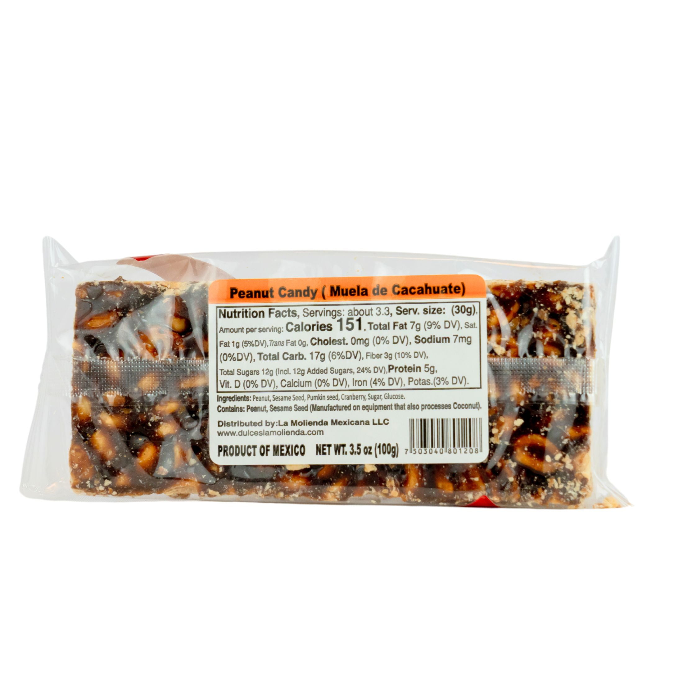 La Molienda Peanut Bar, Mexican Traditional Nut Treat, Energy Boosting, Special mini size, 3.5 oz