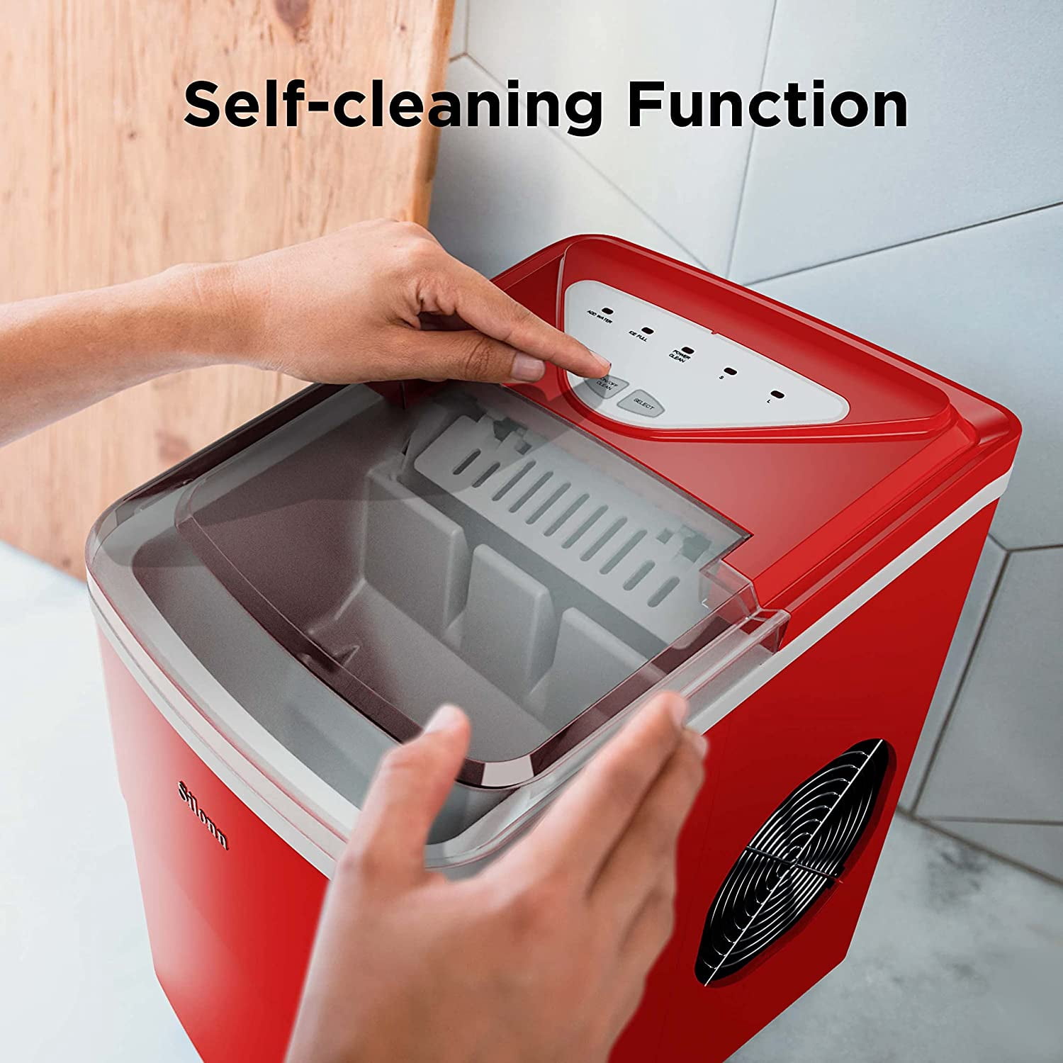 Countertop Ice Maker Machine, 9 Cubes in 6 Mins, 26lbs/Day Self-Cleaning with Scoop & Basket, 2 Ice Sizes for Home Kitchen Office Bar Party, Red