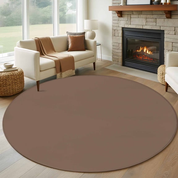 Round Area Rug 5ft, Pure Brown Non-slip Area Rugs for Living Room/Bedroom/Bathroom/Kitchen, Simple Solid Color Washable Throw Floor Mat Indoor Outdoor Entrance Doormat