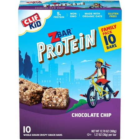 CLIF Kid Zbar Protein Granola Bars Gluten Free Chocolate Chip 10 Ct 1.27 oz