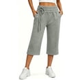 thumbnail image 6 of Capri Pants for Women Solid Color Loose Wide Leg Jogger Pants Elastic Double Drawstring Waist Button Cuff Thick Warm Fleece Stretch Breathable Casual Street Daily Walking Shopping Outdoor, 6 of 7