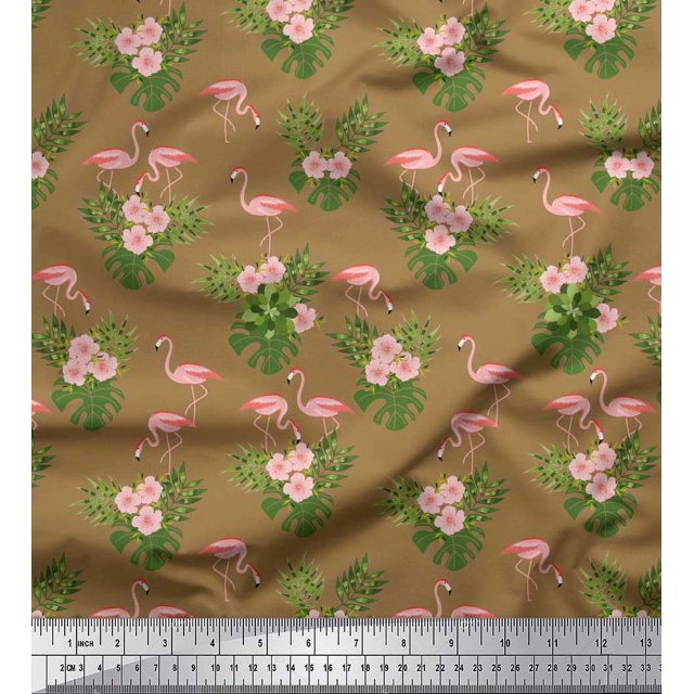 Soimoi Poly Georgette Fabric Floral & Cute Animals Cartoon Print Fabric by Yard 52 Inch Wide