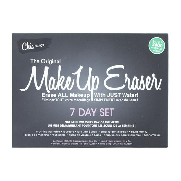 The Original MakeUp Eraser Chic Black 7-Day Set, Reusable Makeup Remover Cloth, 7 Count