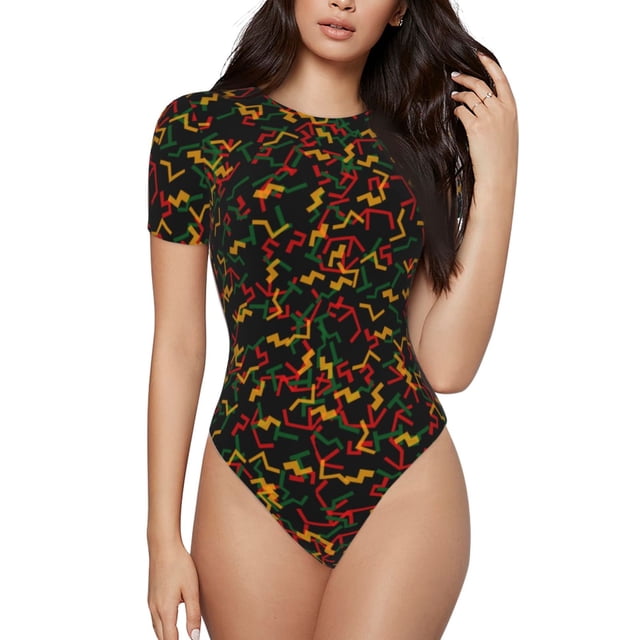 Balery Color Music Body de cuello redondo de manga corta para mujer Tops de manga corta Tops básicos-Large