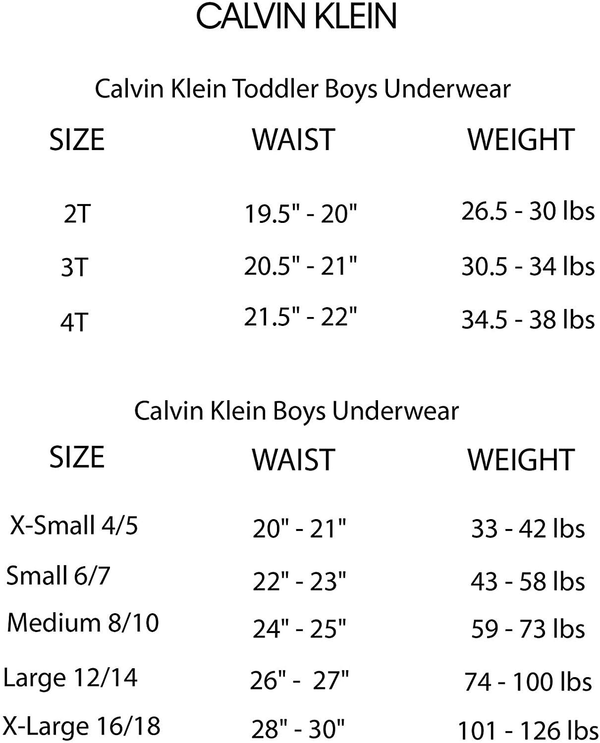Descubrir 64+ imagen size chart for calvin klein underwear ...