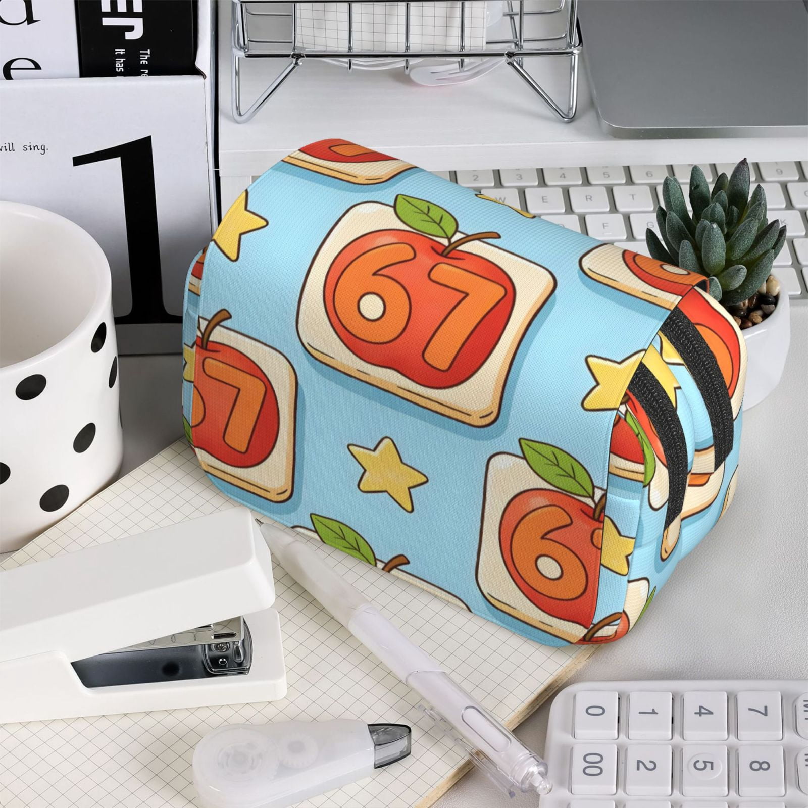 Large-Capacity Flip-Top Double-Layer Pencil Case, Multi-Functional Pocket Pen Case, Durable Stationery Organizer Number 67 Apple Star