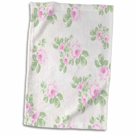 Shabby Chic Cream - 3dRose Vintage pink roses pattern - rose flowers on light cream damask - shabby chic Sun-Faded look floral - Towel, 15 by 22-inch