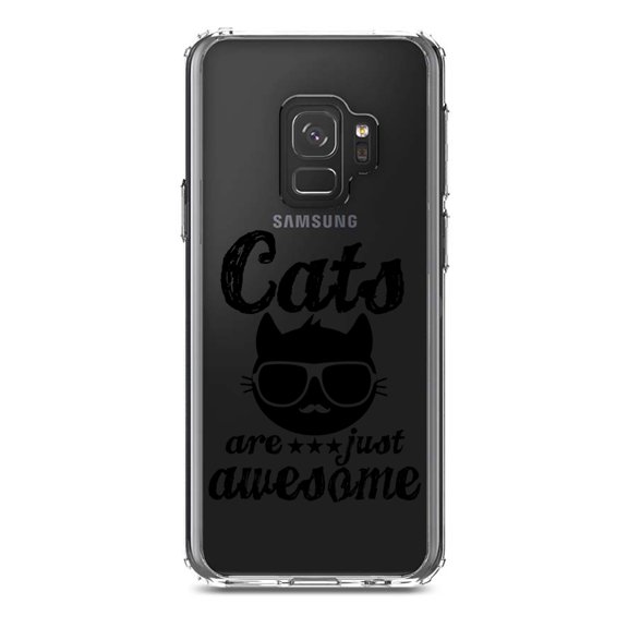 DistinctInk Clear Shockproof Hybrid Case for Samsung Galaxy S9 (5.8" Screen) - TPU Bumper Acrylic Back Tempered Glass Screen Protector - Cats Are Just Awesome