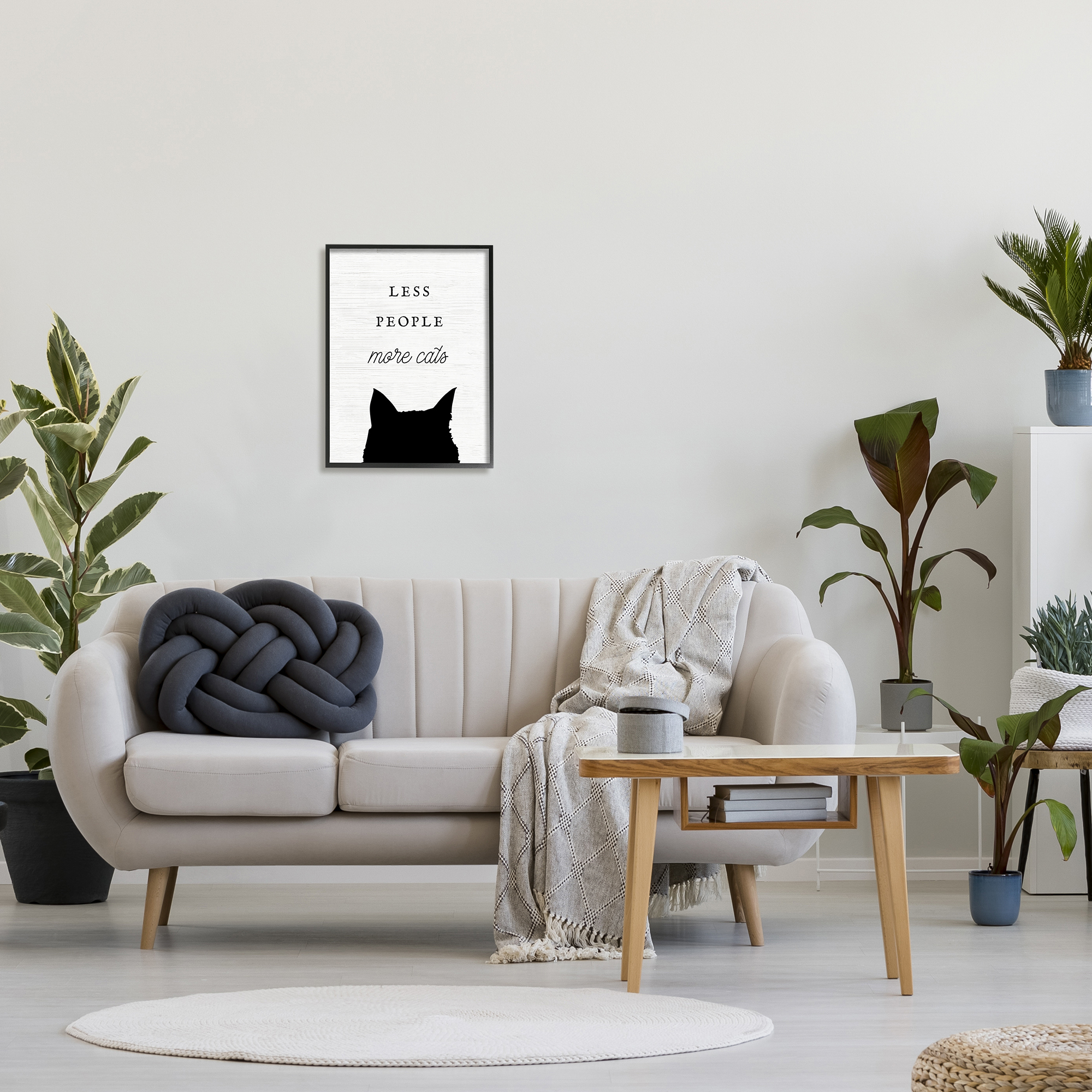 Stupell Industries Less People More Cats Inspirational Painting Black Framed Art Print Wall Art, 16 x 20