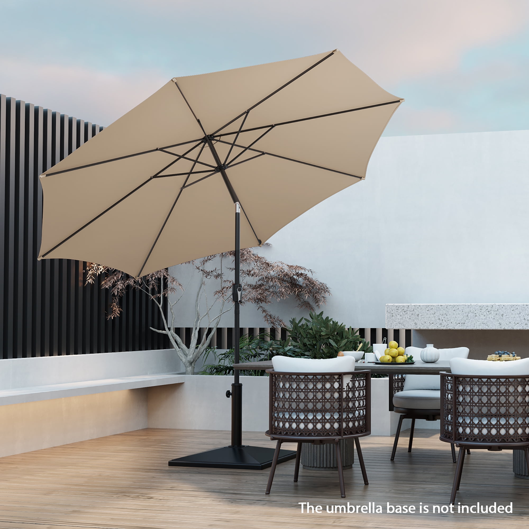 Gymax 10FT Solar Patio Umbrella 112 LED Lighted Umbrella Outdoor Table Market Umbrella Beige