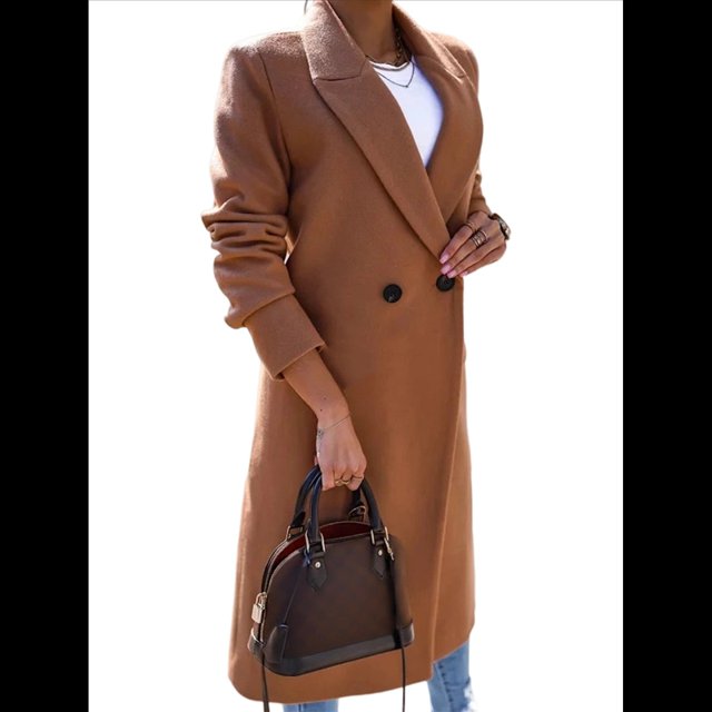 Abrigos Largos de Lana para Mujer, Gabardina, Blazer Cruzado, Abrigo, Otoño e Invierno Caqui Oscuro M