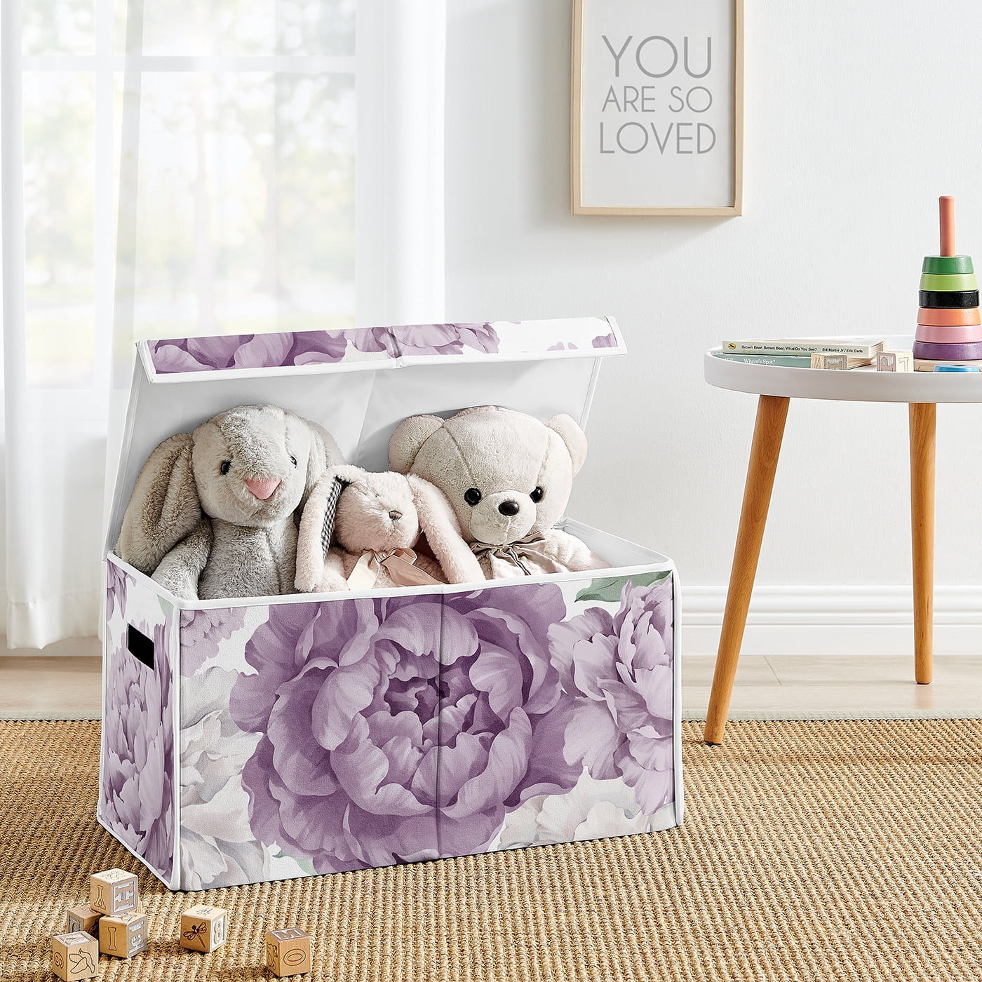 Sweet Jojo Designs Peony Floral Garden Lavender Purple and Ivory Girl Storage Fabric Toy Box