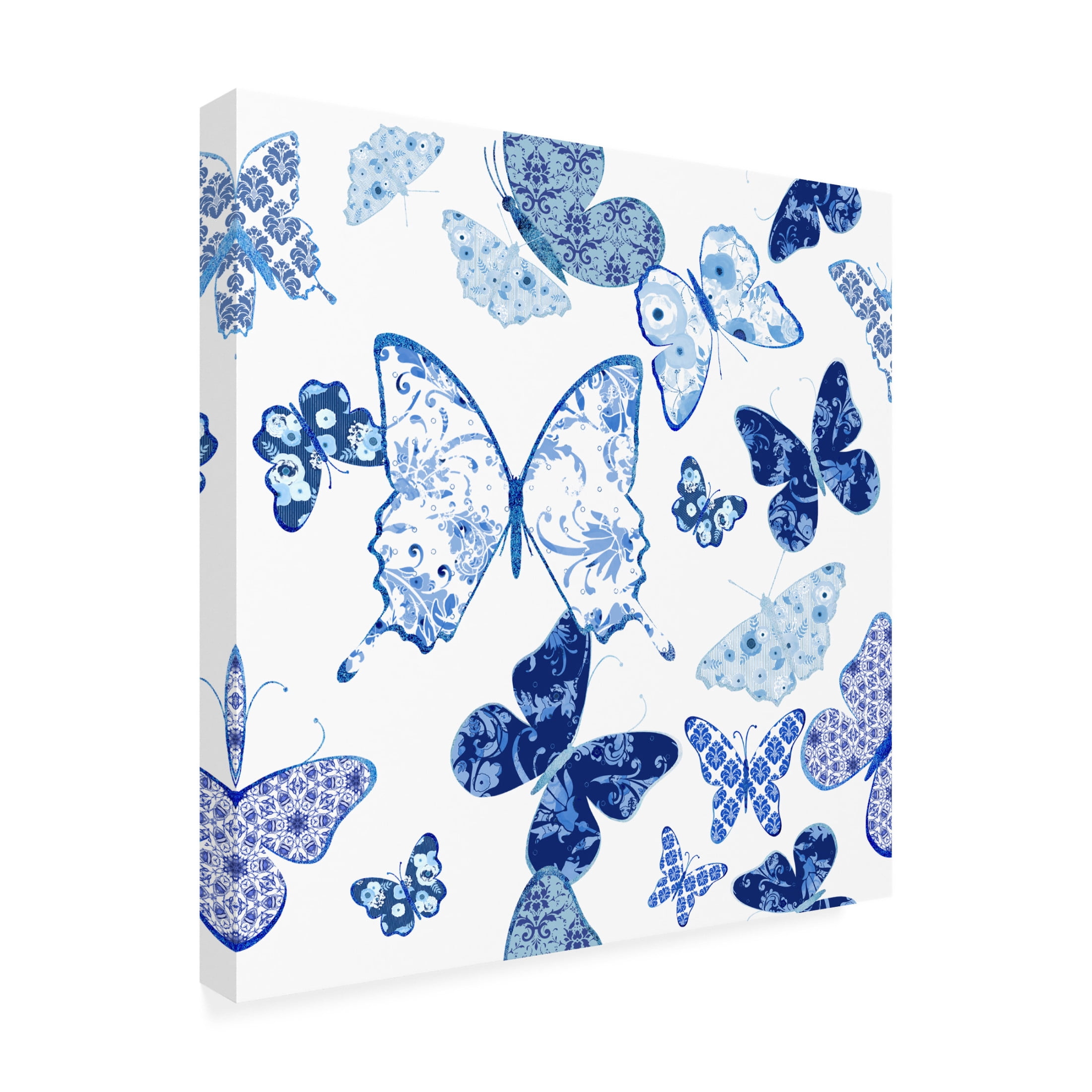 Canvas Wall Art - Jean Plout 'Beautiful Blue Butterflies A' Wall Art for Living Room, Bedroom, or Office Décor by Trademark Fine Art - 24 x 24 Inches
